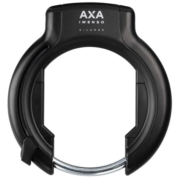 Zwarte Axa Imenso X-Large Ringslot van 92 mm voor extra beveiliging, zichtbaar in de afbeelding.