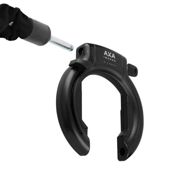 Zwart Axa Imenso X-Large ringslot van 92 mm, stevig en veilig, geschikt voor extra beveiliging van fietsen of scooters.