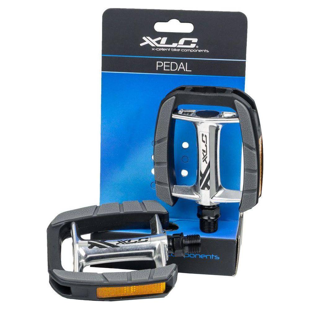 Zwarte en zilveren XLC Comfort anti-PVC aluminium pedalen voor stads- en elektrische fietsen, stevige trapper met antislip.