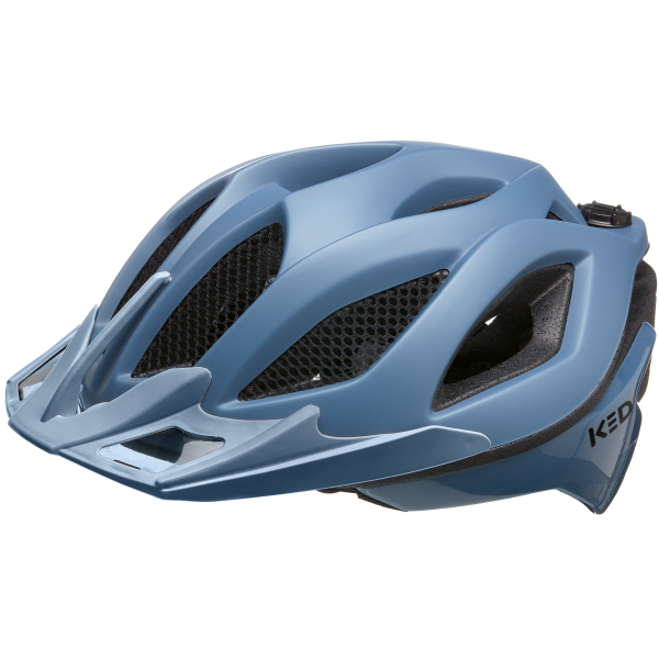 Ked Spiri II Trend fietshelm K-Fit met geïntegreerd LED-achterlicht en ventilatieopeningen op de blauwe fietshelm.