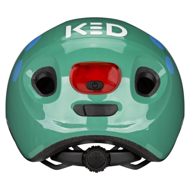 KED Meggy Spark kinderhelm achterlicht met LED-verlichting en USB-oplading, helmonderdeel in heldere kleuren.