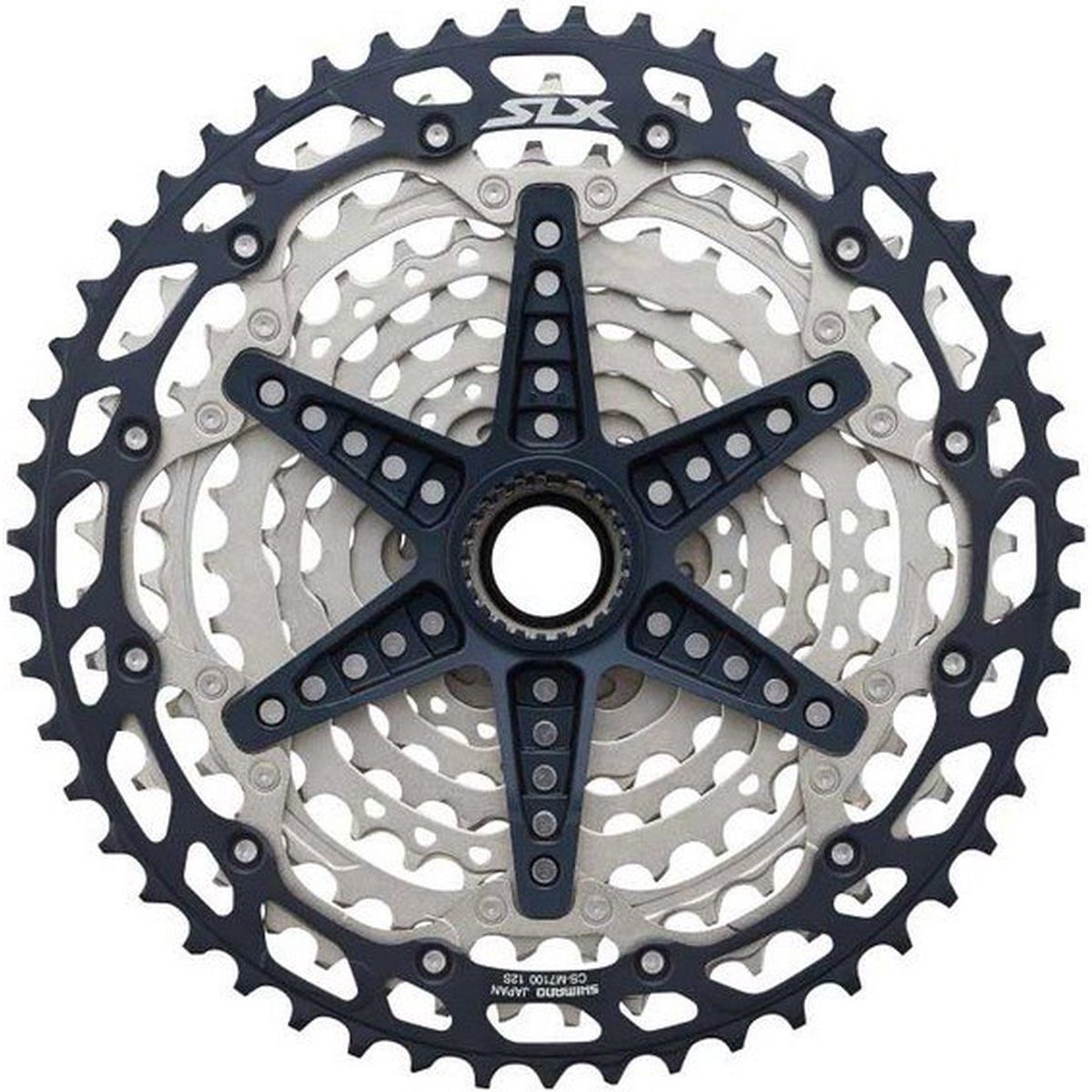 Shimano SLX CS-M7100 12-speed cassette met micro spline en beam spider, geschikt voor mountainbikes en snelle schakelingen.