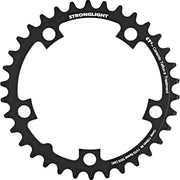 Zwart Stronglight kettingblad voor Shimano/Sram/Fsa 11-speed, steek 110 mm, geschikt voor 10/11v fietsen, gedetailleerde close-up.