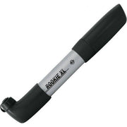 Zilveren SKS Rookie XL 227 mm handpomp, compacte fietspomp voor inflatie, zichtbaar met handgreep en ventieladapter.