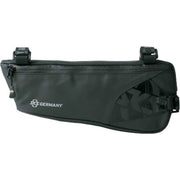 Zwarte SKS Explorer Edge fietsframe tas van 1,0 liter voor bikepacking, met bevestigingsriemen en waterdichte stof.