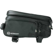 Zwarte SKS Explorer Smart Frametas van 1,35 liter voor bikepacking, bevestigd aan fietsframe, waterbestendig en stevig.