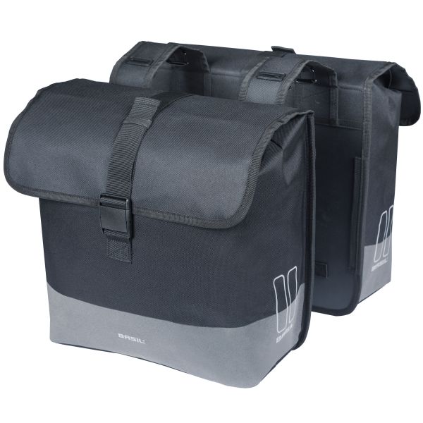 Basil Mara Evo dubbele fietstas voor dagelijks gebruik, zwart, waterdicht en ruim voor bagage op fiets.