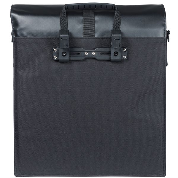 Basil Urban Load Pro enkel fietstas 19-24 liter met MIK-haken, zwart, waterbestendig en geschikt voor stadsfietsen.