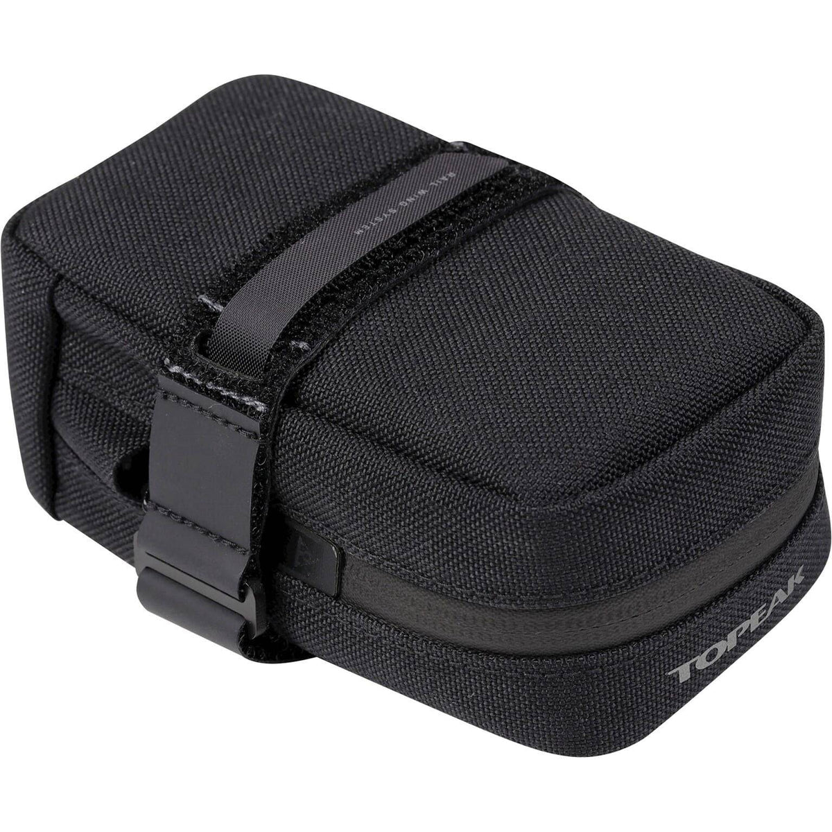 Topeak Elementa Seatbag Slim M zadeltas bevestigd aan fiets zadel, compacte en stevige fietstas voor accessoires.