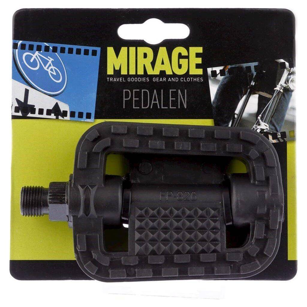 Mirage Tour FP-826 antislip pedalen voor stads- en E-bikes, zwart met antislipoppervlakte en stevige constructie.