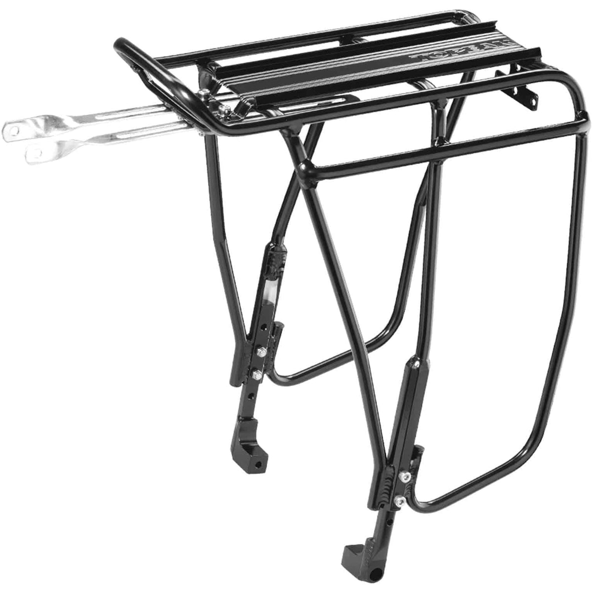 Topeak Uni Super Tourist Dx 2.0 disc achterdrager met bagagedrager en bevestigingspunten voor fietsaccessoires.