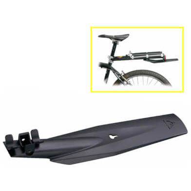 Achterspatbord Topeak Defender MTX voor fiets, zwart kunststof met bevestigingsbeugels, beschermt tegen modder en water.