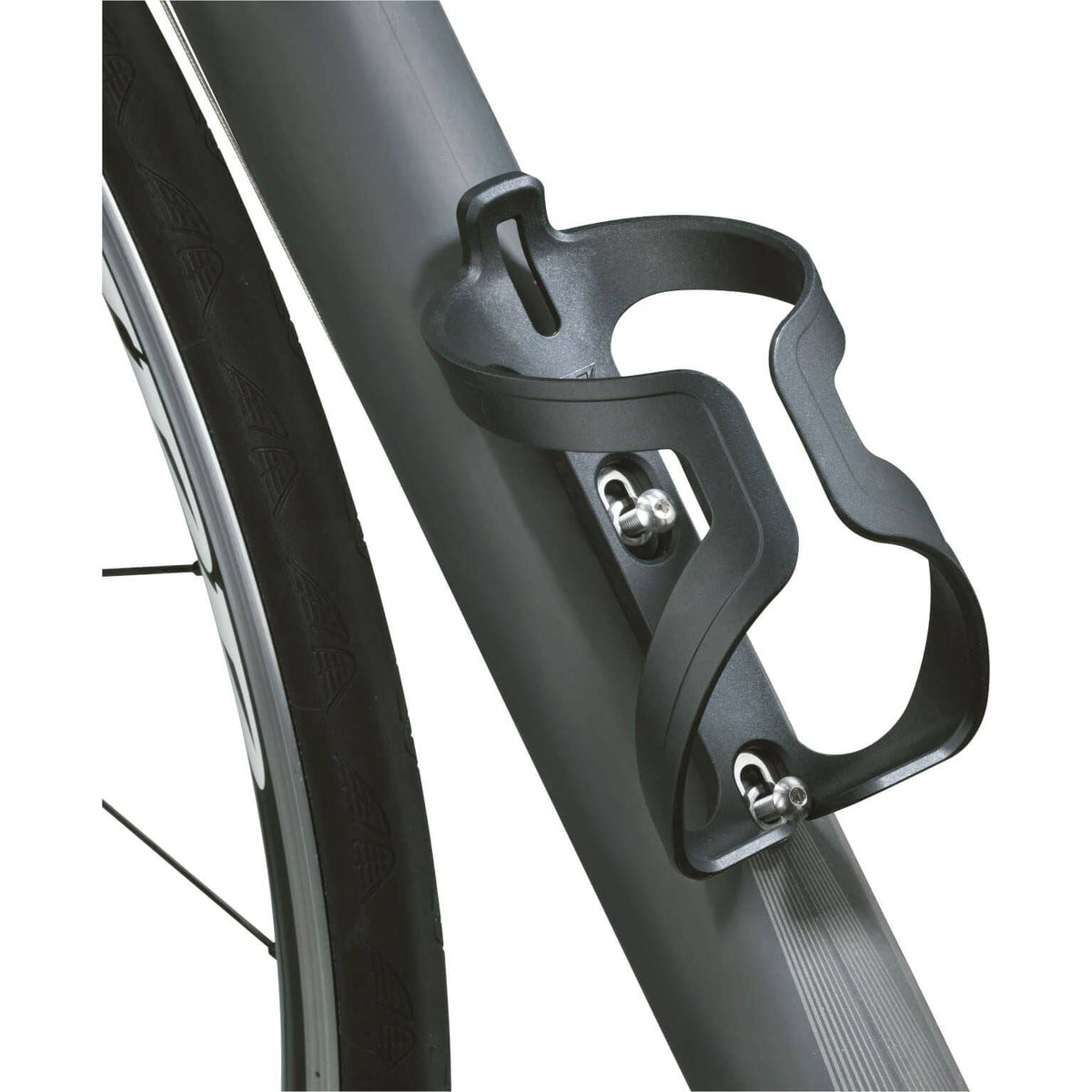 Topeak Shuttle Cage bidonhouder bevestigd op fiets, zwart kunststof, stevig en lichtgewicht voor waterfles.