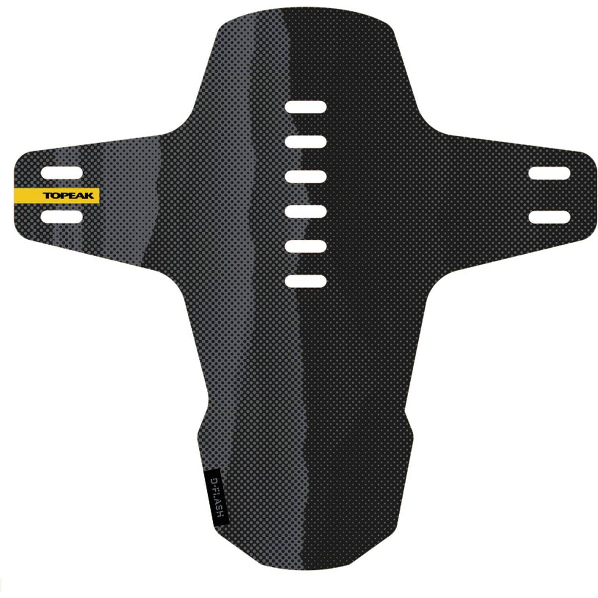 Topeak D-Flash Express FS voorspatbord, zwart kunststof met bevestigingspunten, geschikt voor fietsverlichting.