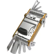 Zwart Topeak Minitool Mini PT30 multitool met diverse gereedschappen voor fietsonderhoud en reparaties.