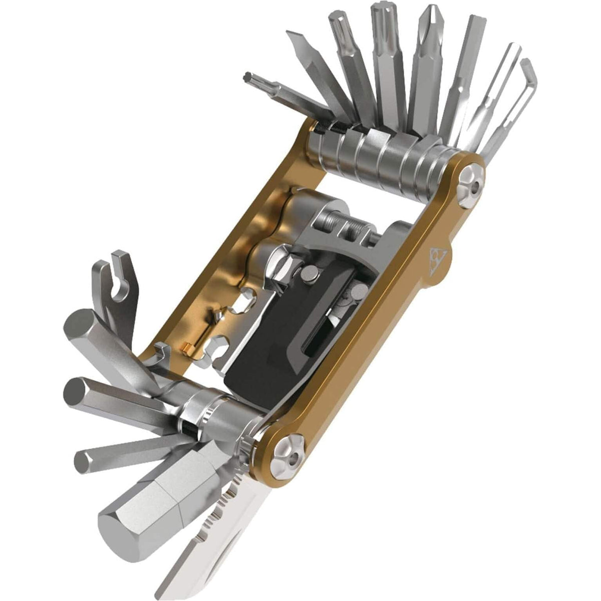 Zwarte Topeak Minitool Mini PT30 multitool met compacte sleutelhanger en meerdere gereedschappen, ideaal voor onderweg.