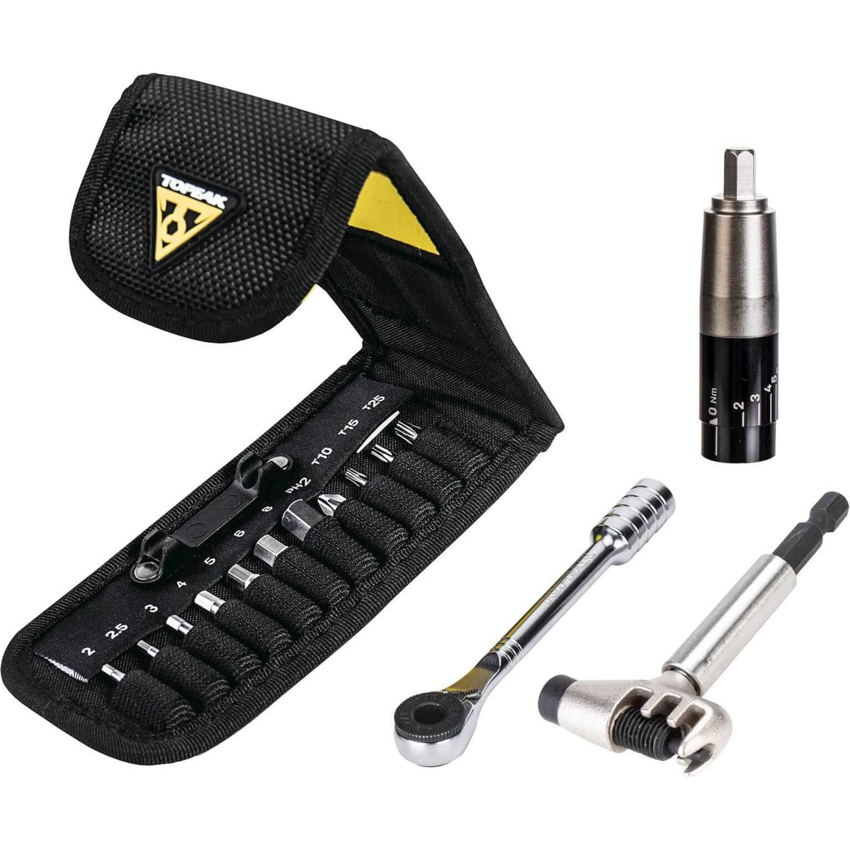 Topeak Momentsleutel Ratchetrocket Lite NTX+ ligt in de hand, met verstelbare ratchet en digitale display voor precisie schroeven.