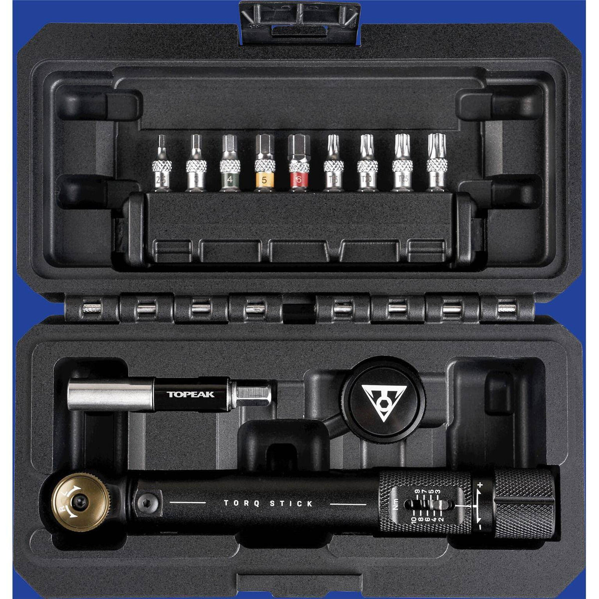 Topeak Momentsleutel Torq Stick Pro 2-10Nm in gereedschapskoffer, professionele draaimoment sleutel voor precisie en veiligheid.