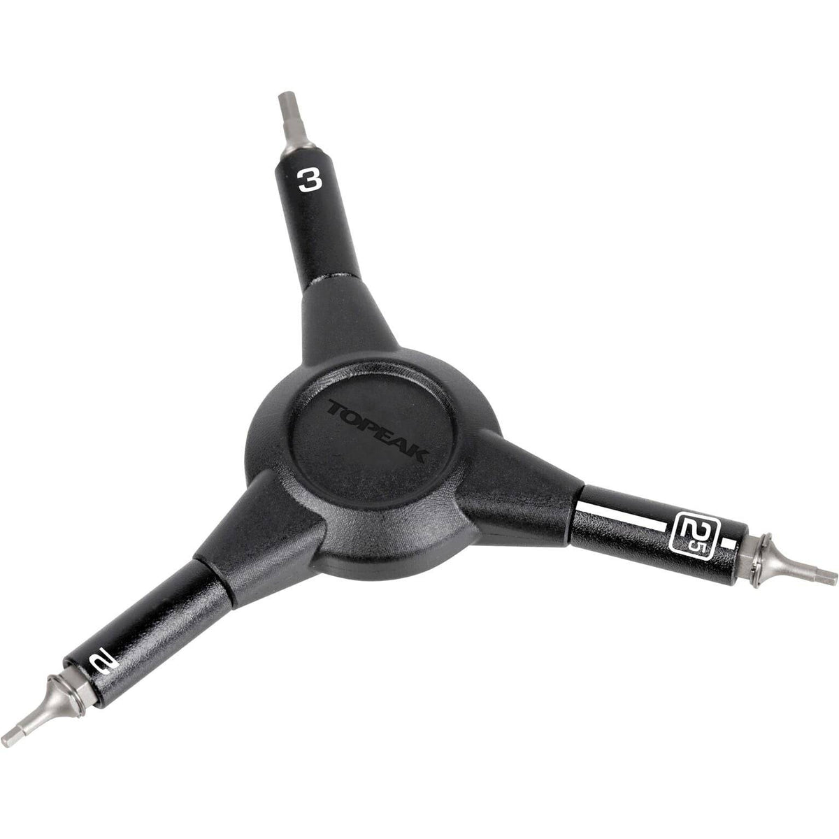 Topeak Y-inbussleutel 2/2,5/3 mm voor fietsreparatie en onderhoud, ligt op een werkbank.