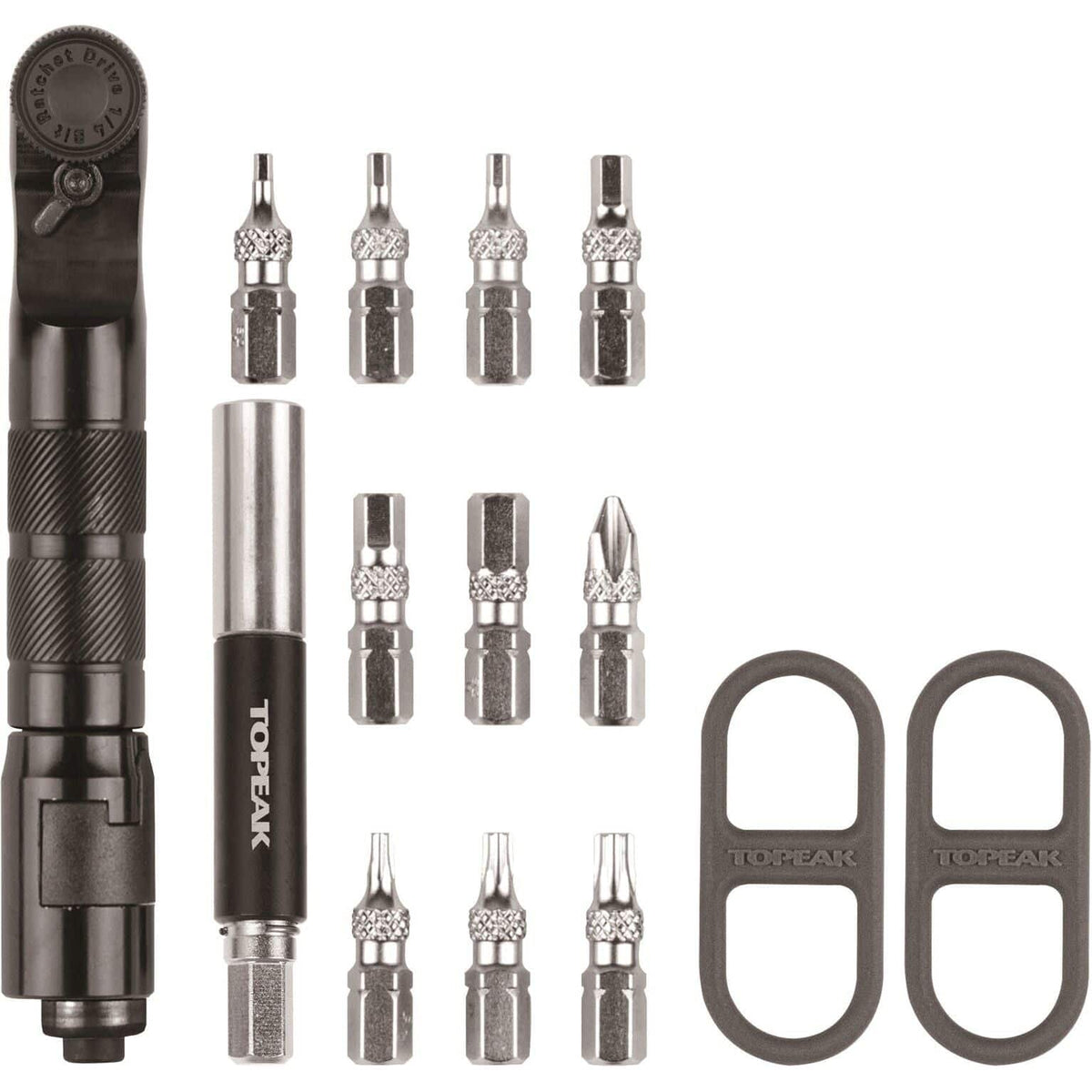 Topeak Tool Ratchet'N Roll Ex met 14 functies, veelzijdig gereedschap voor fietsen en reparaties.