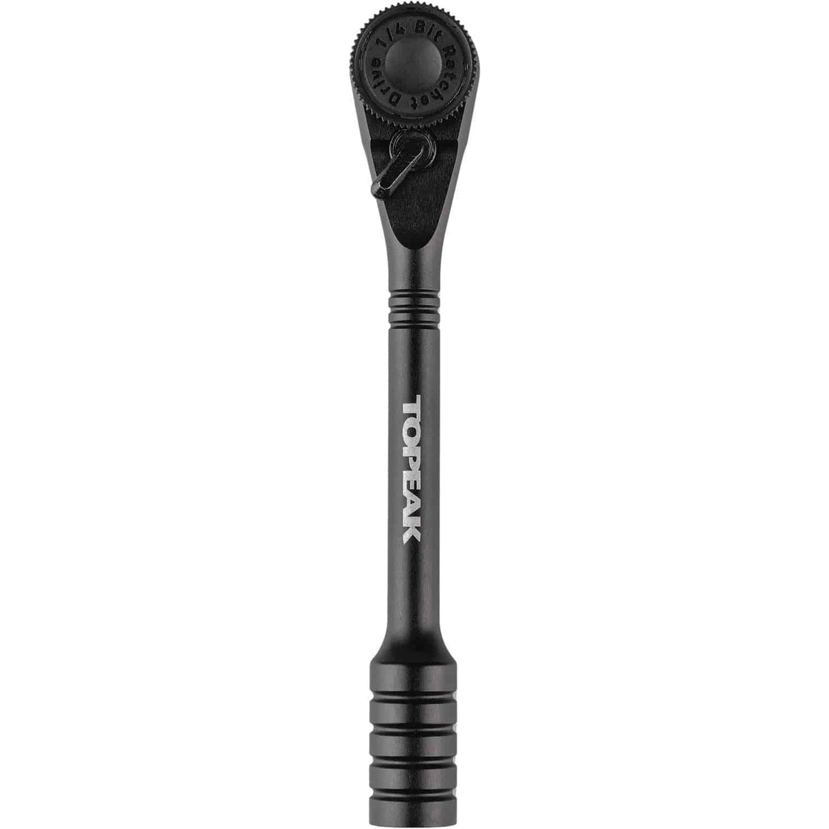 Topeak ratelgereedschap met aluminium handvat en ratelmechanisme voor veelzijdig gebruik op fietsen.
