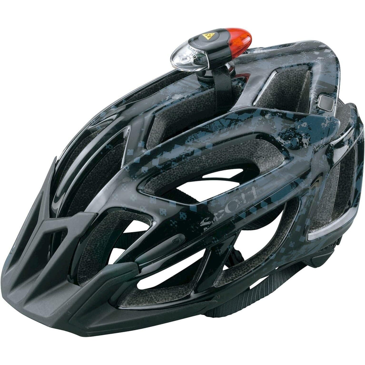 Topeak Helm Led Headlux hoofdlamp met batterij, zwart, voor fietsverlichting en veiligheidsverlichting.
