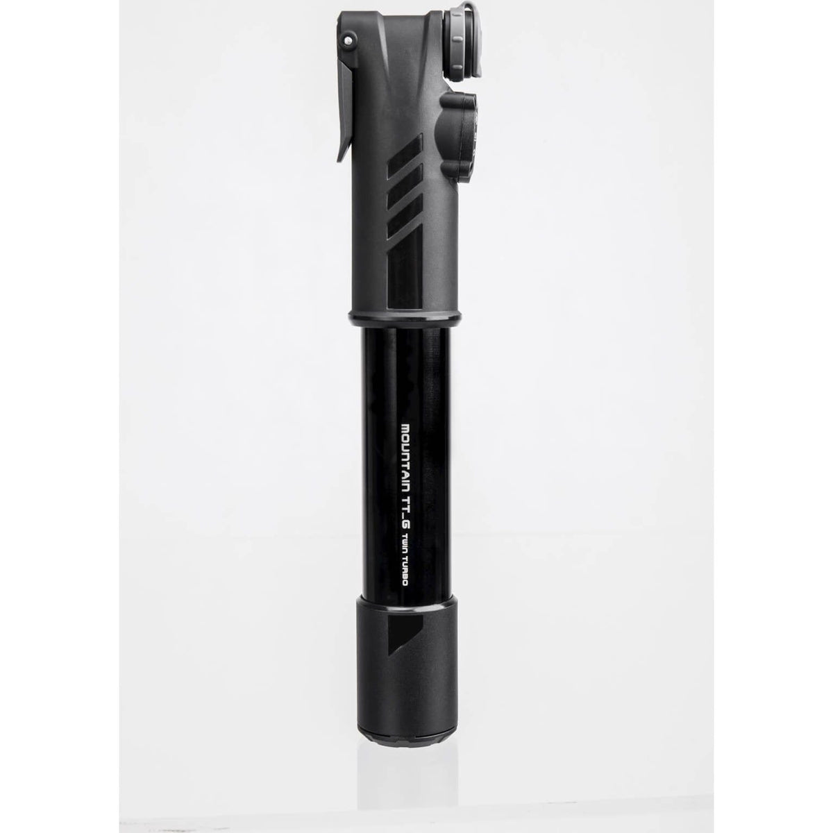 Topeak Minipomp Mountain TT_G, compacte fietspomp voor mountainbikes, rood met handvat en drukmeter, geschikt voor luchtinlaat.