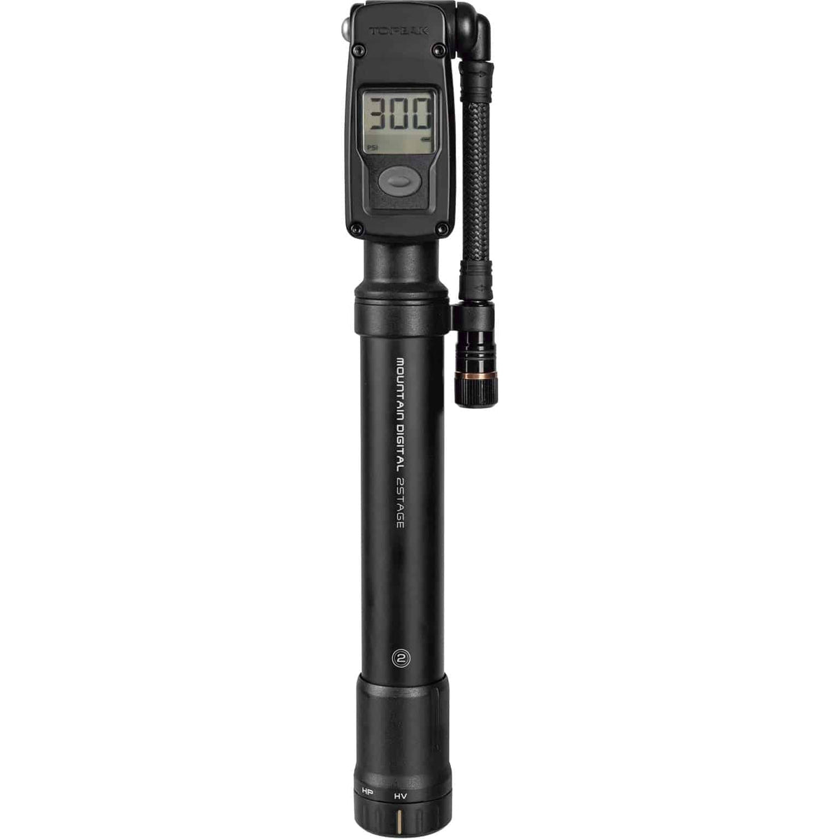 Topeak Minipomp Mountain Digital 2Stage, compacte fietspomp met digitale drukmeter en twee standen voor mountainbikes
