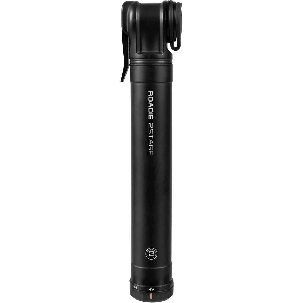 Topeak Roadie 2Stage minipomp met handvat en drukmeter voor fietsbanden, compacte en draagbare fietspomp.