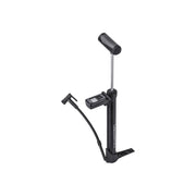 Topeak Minipomp Turbo Morph Digital compacte fietspomp met digitale manometer, zwart met blauwe details.