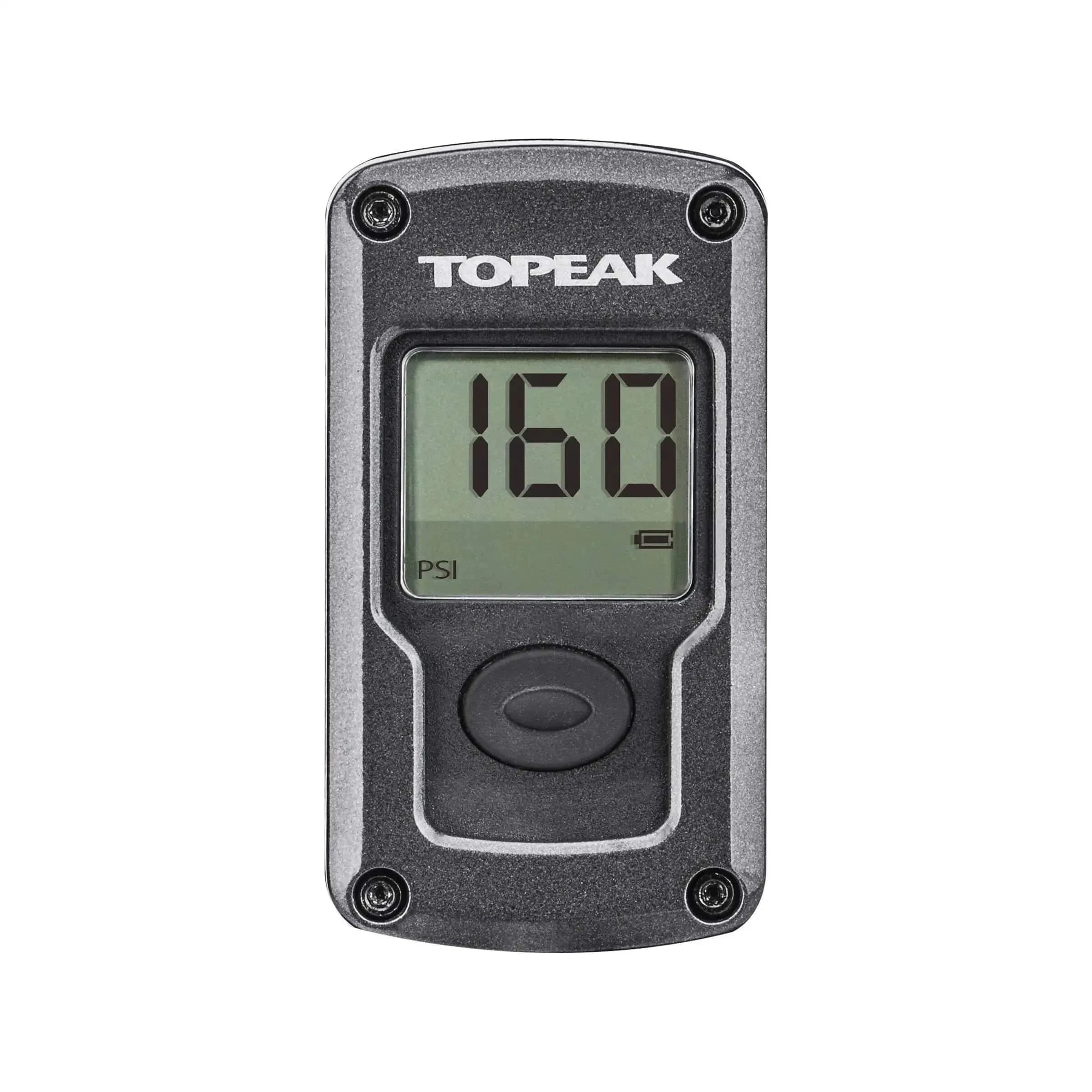 Topeak Minipomp Turbo Morph Digital, compacte fietspomp met digitale drukmeter en inklapbaar ontwerp voor onderweg.