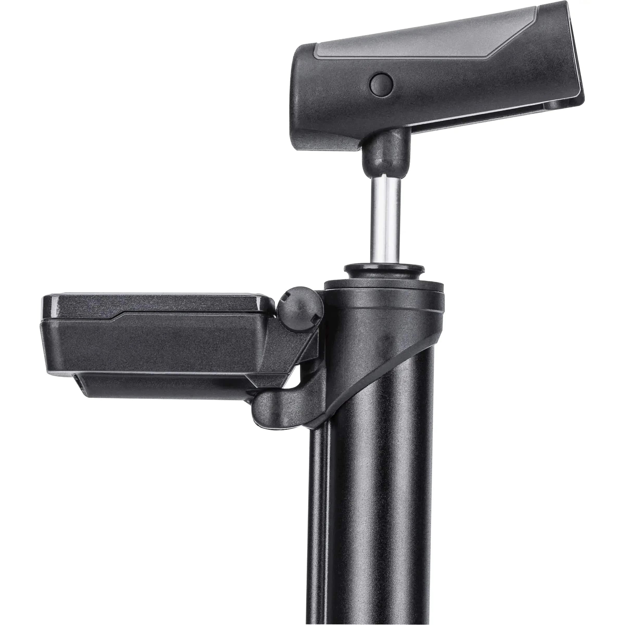 Topeak Minipomp Turbo Morph Digital, compacte fietspomp met digitale manometer en uitklapbare voet voor gemakkelijk gebruik.