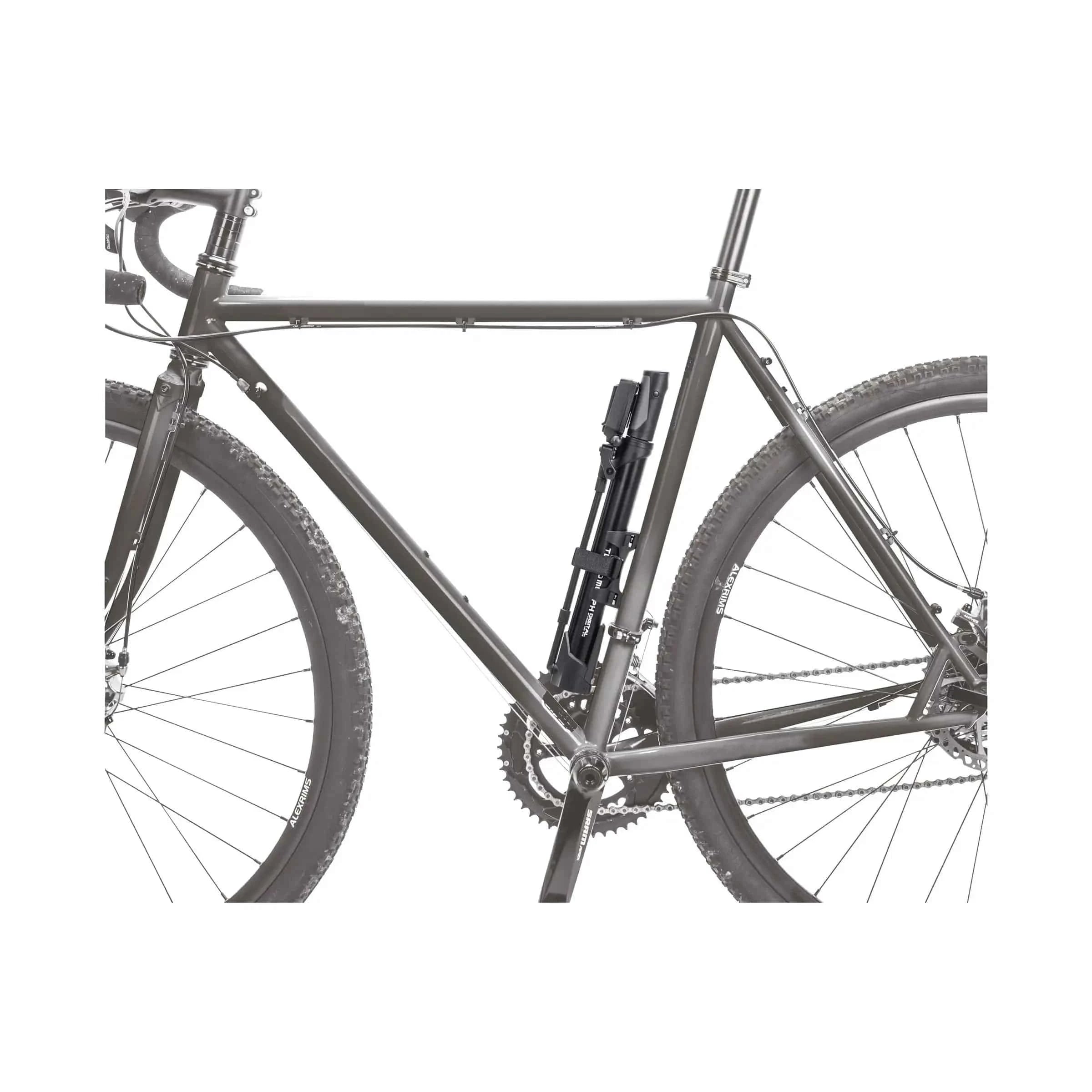 Topeak Minipomp Turbo Morph Digital, compacte fietspomp met digitale drukmeter en handvat, geschikt voor snel en nauwkeurig oppompen.