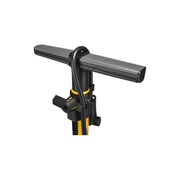 Topeak Joeblow Sport 2Stage vloerpomp met handgreep en drukmeter voor fietsbanden, zwart en rood.