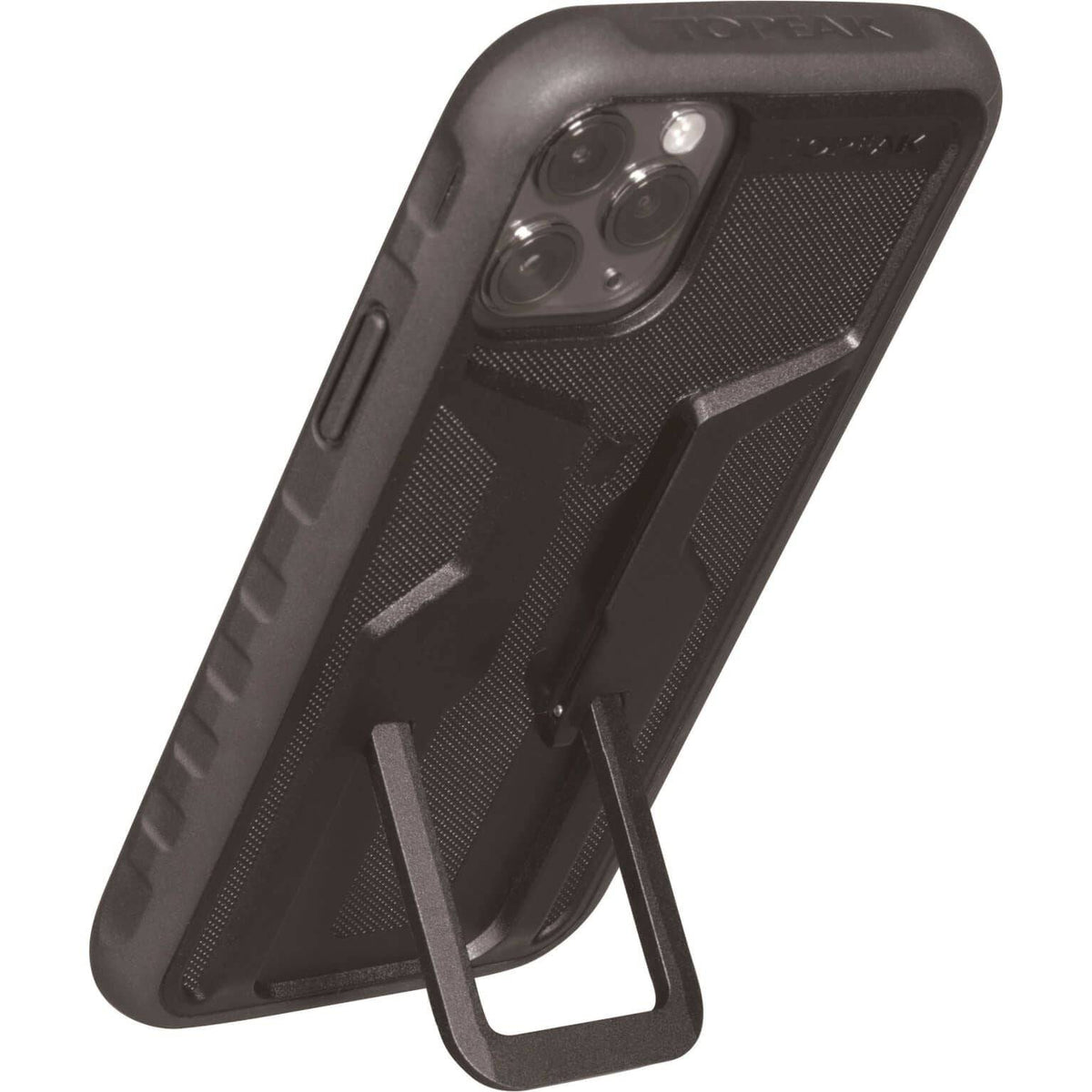 Topeak Ridecase voor iPhone 11 Pro Max zwart en grijs, stevig stuuraccessoire voor fietsgebruik.