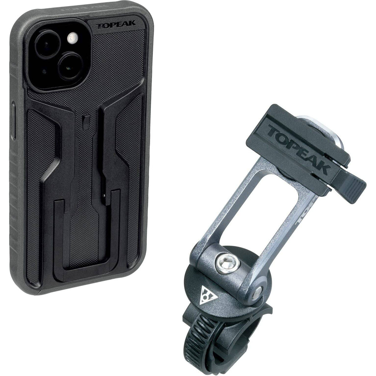 Topeak Ridecase iPhone 15 Plus telefoonhouder met bevestiging, stevig en handig voor fietsgebruik