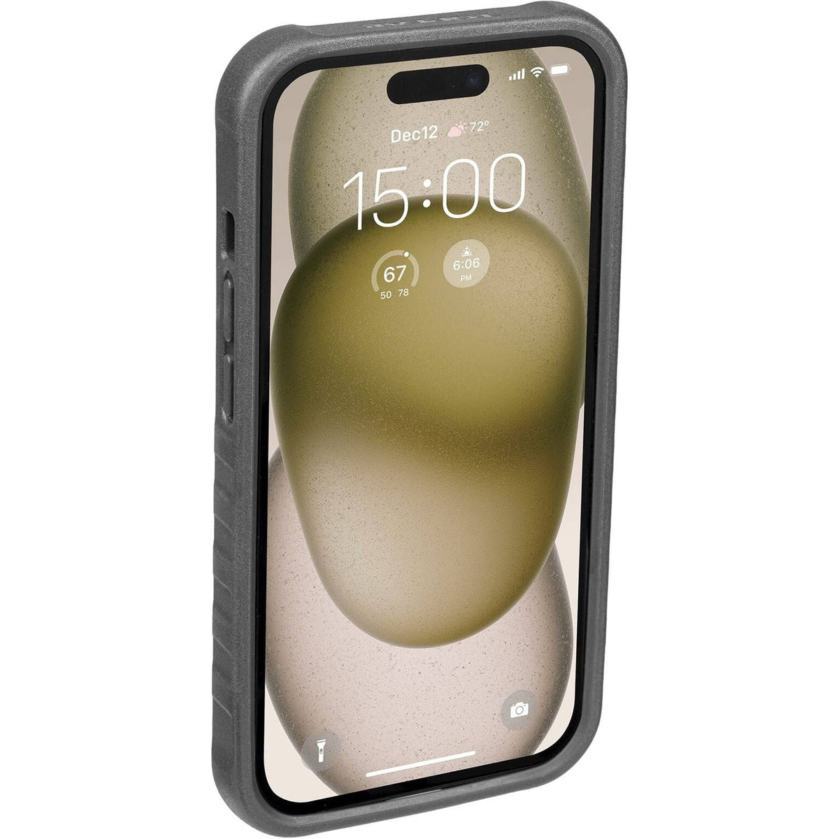 Topeak Ridecase telefoonhoesje voor iPhone 15, stevig en beschermd, zonder bevestiging, geschikt voor fietsgebruik.