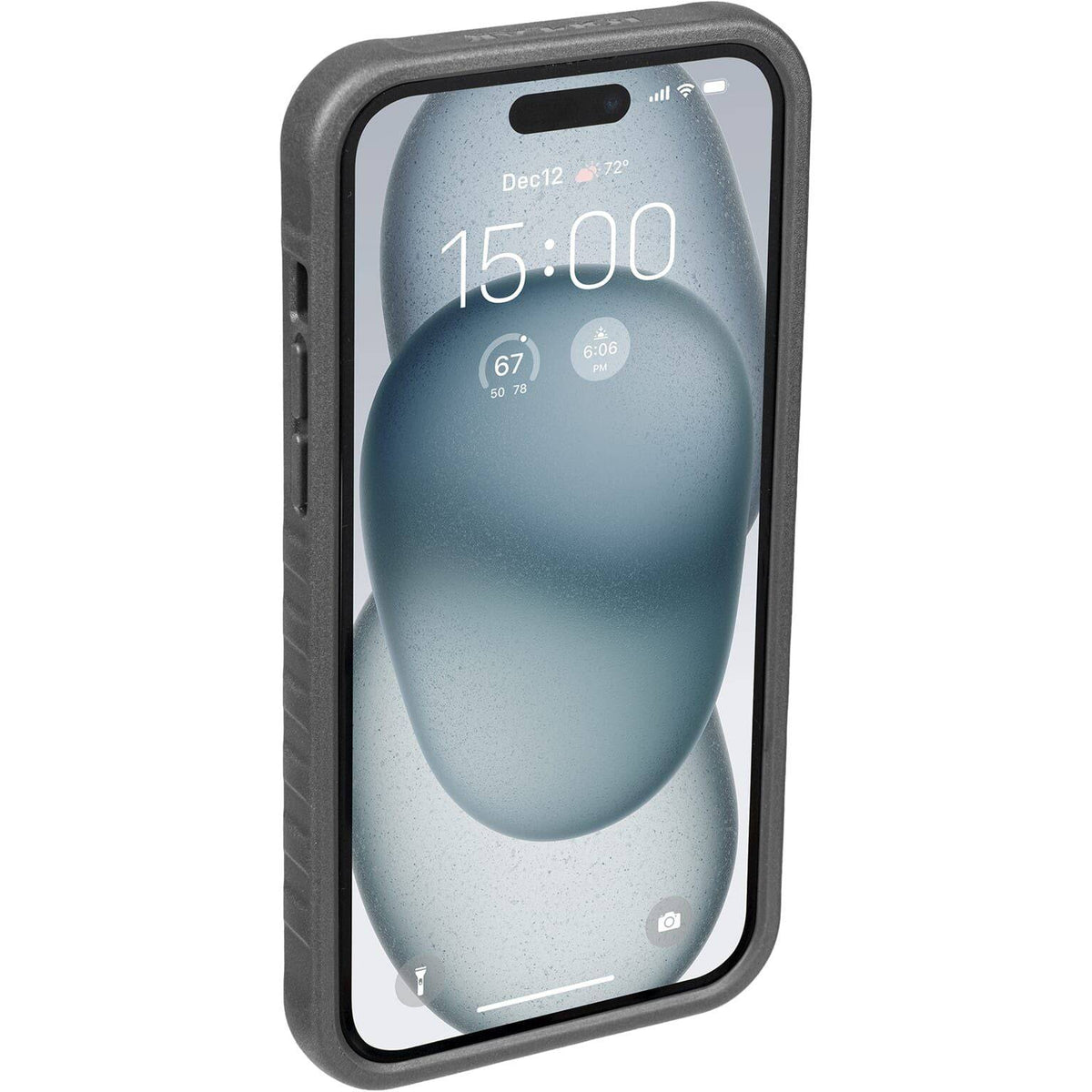 Topeak Ridecase telefoonhoesje voor iPhone 15 Plus, stevig en duurzaam, met bevestigingsopties voor fietsgebruik.