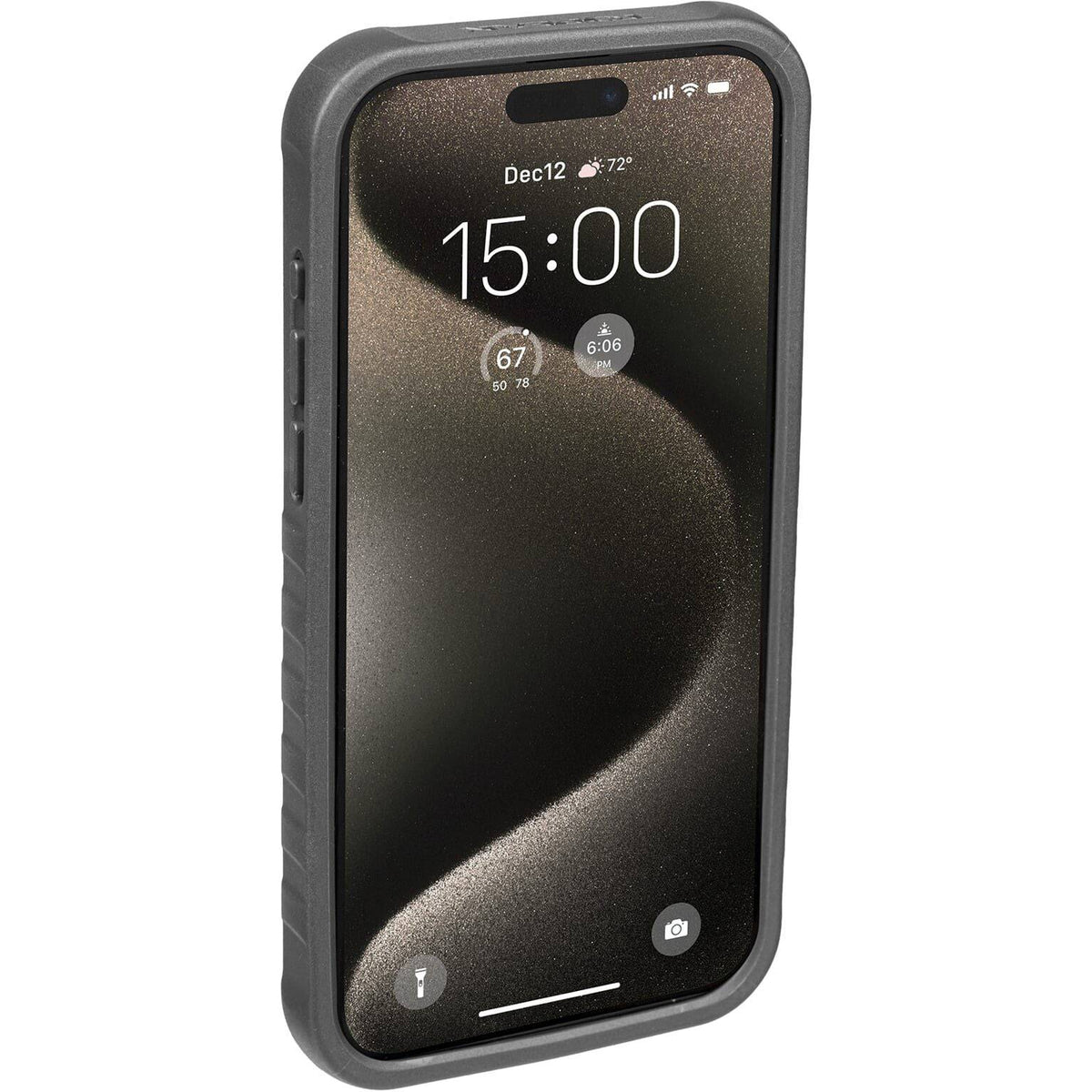 Topeak Ridecase telefoonhoesje voor iPhone 15 Pro Max, stevig en duurzaam, zonder bevestigingsmateriaal, zwart ontwerp.