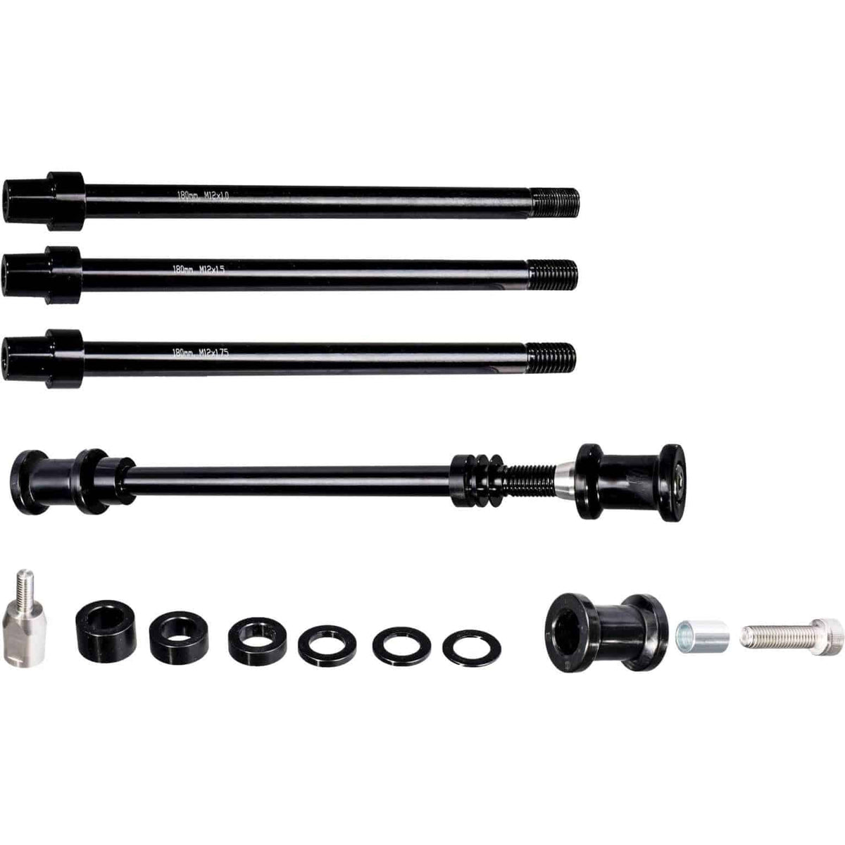 Topeak Trailer Journey steekassen kit M12 voor fietskar accessoires, inclusief bevestigingsonderdelen en gereedschap.