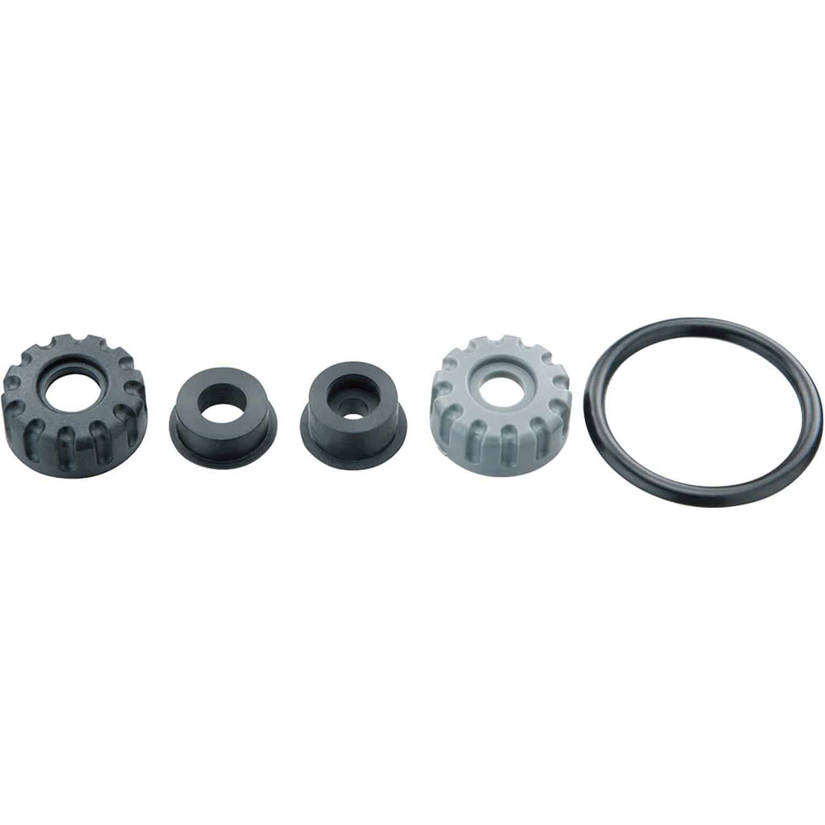 Topeak Joe Blow Max reparatieset met pomponderdelen voor fietsbanden en inflatie, inclusief verschillende accessoires.