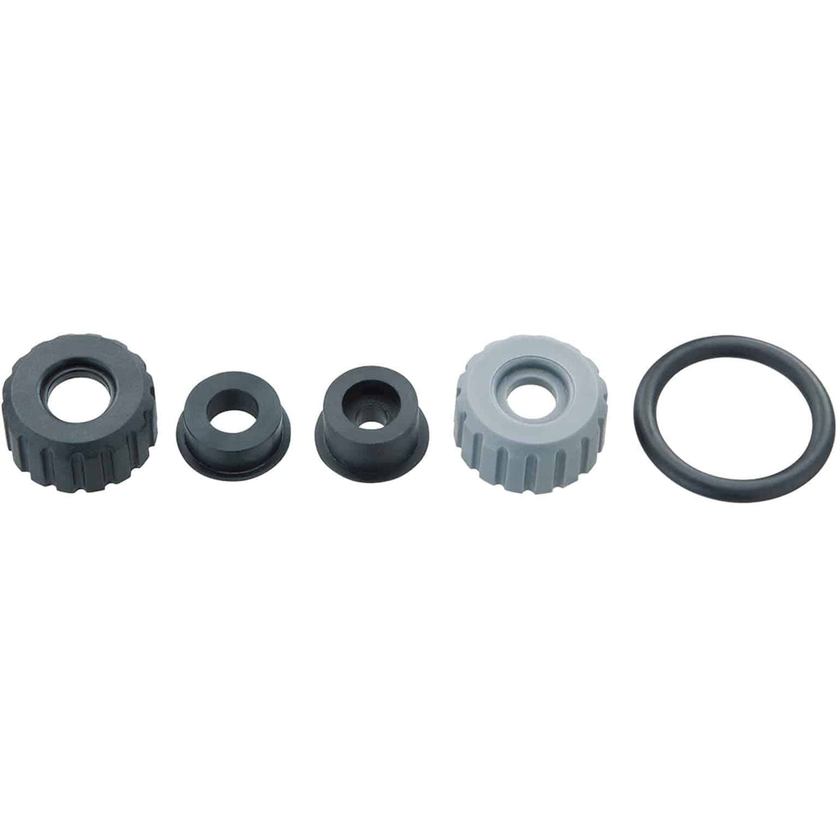 Topeak Joe Blow Sprint reparatieset met pomponderdelen, inclusief verschillende accessoires voor fietsbanden en pompen.