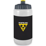Zwart Topeak Bidon Team van kunststof met blauwe en witte details, geschikt voor fietsen en sportactiviteiten.