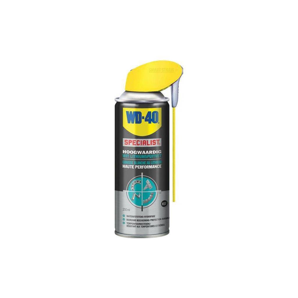Wd-40 Specialist wit lithium spuitvet 250 ml met slimme sproeikop voor smering en bescherming van metalen onderdelen