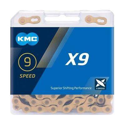 KMC X9 TI-N Gold 9-speed ketting met 114 schakels, geschikt voor fiets, glanzende gouden afwerking, duurzame ketting voor snelheidsritten