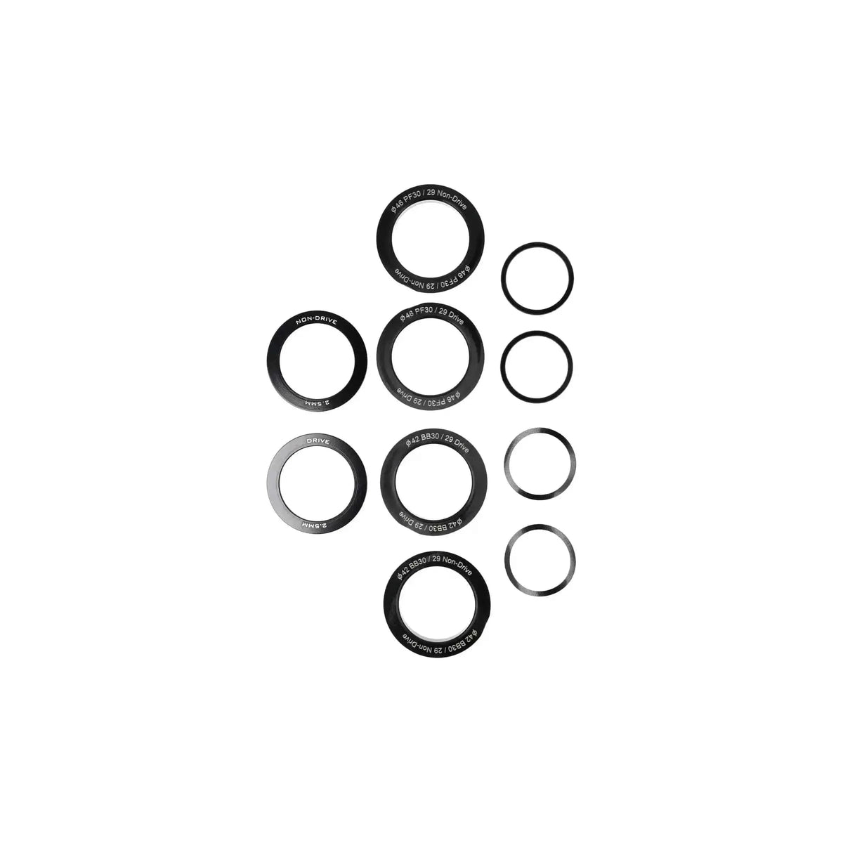 Zwarte Elvedes Trapas Cupset Twistfit DUB BB30/PF30, close-up van de trapas en bevestigingsonderdelen voor fiets.