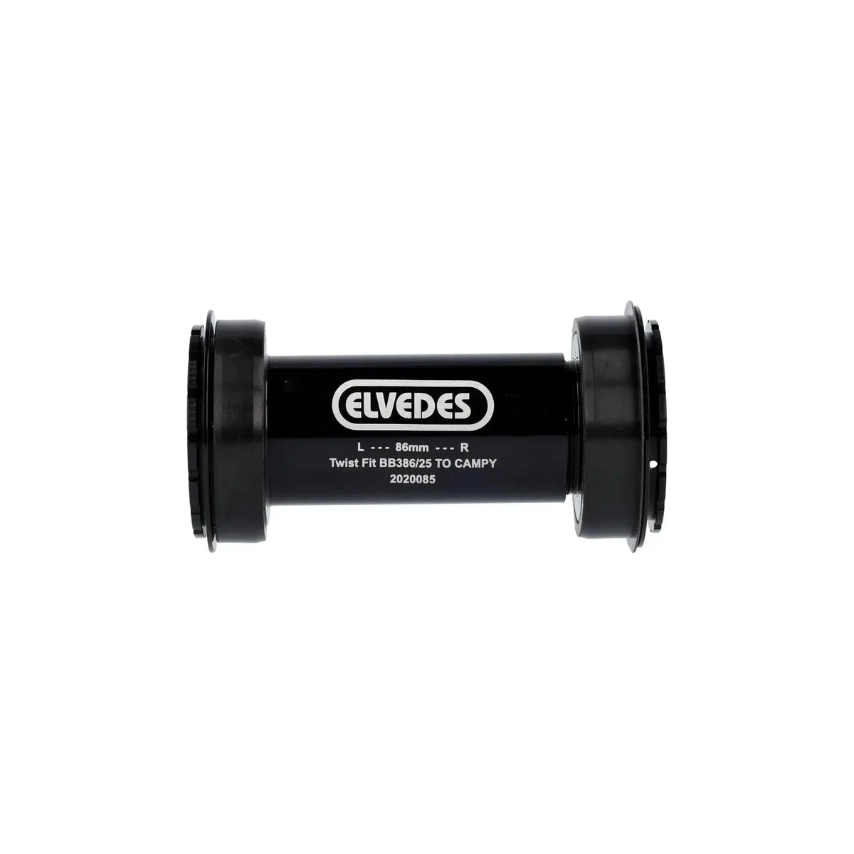 Elvedes Trapas Cupset Twistfit Campagnolo BB386 in zwart, zichtbaar met componenten en aansluiting voor fietscrank.