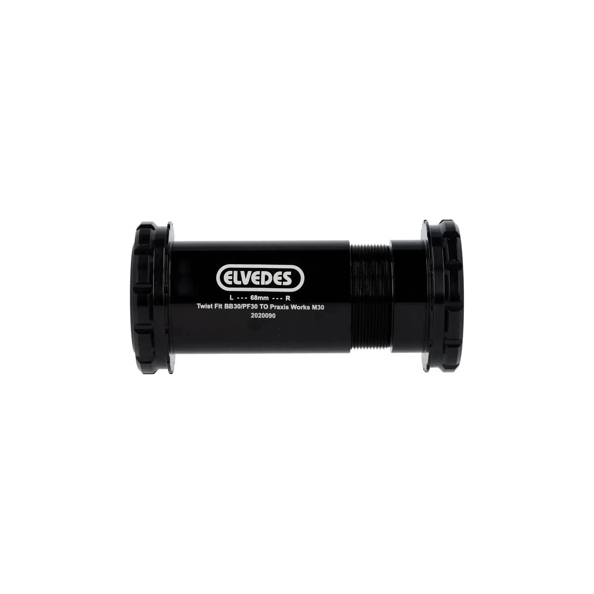Elvedes Twist Fit trapas voor BB30/PF30 Praxis road en MTB, 42 x 68-73 mm, in zwart, zichtbaar op de afbeelding.