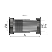 Elvedes Trapas Cupset Twistfit Praxis BB386 in zwart, trapascomponent voor fiets met zwart metalen afwerking en cartridge-compatibiliteit.