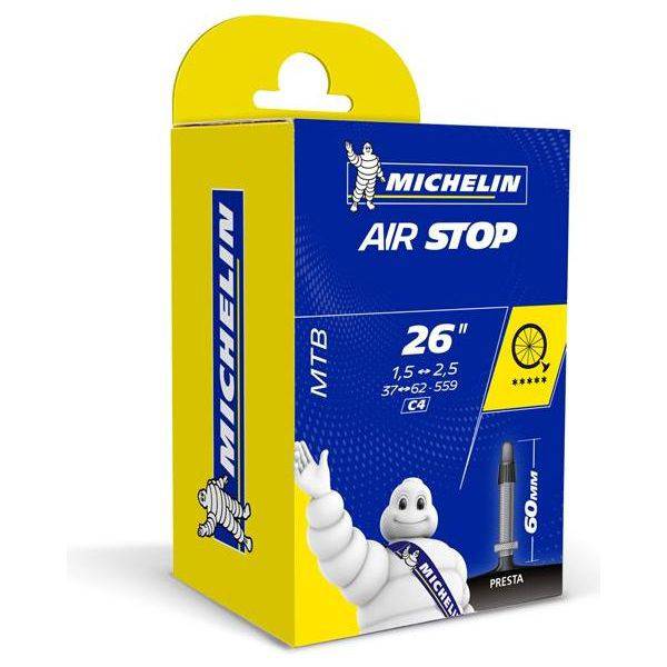Michelin 26 inch binnenband Airstop C4 met 60mm ventiel, geschikt voor fietsbanden 26x1.40-2.10, voor optimale fietsbandenspanning